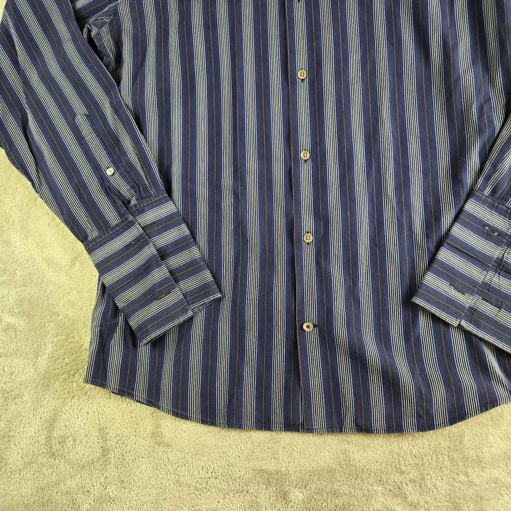 Vintage Banana Republic Shirt Mens Large 16/16.5 Blue Striped Flip Cuffs Career